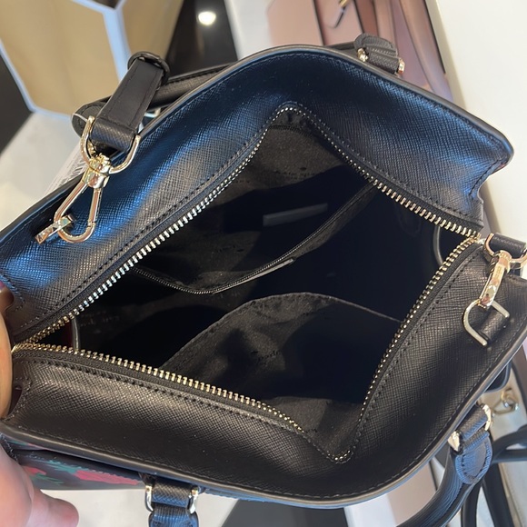 Kate Spade Madison Safiano Leather Medium Rose Toss Print Satchel 
Black Multi - Picture 11 of 16